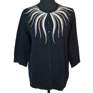 NWT Vintage Bob Mackie Art Black Knit Cardigan Gold Retro Embroidered Sequin M